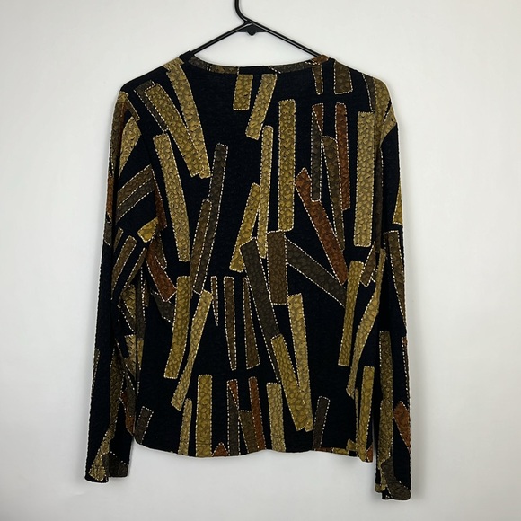 Chico’s long sleeve blouse black with gold metallic detail lace 2 - Picture 2 of 8